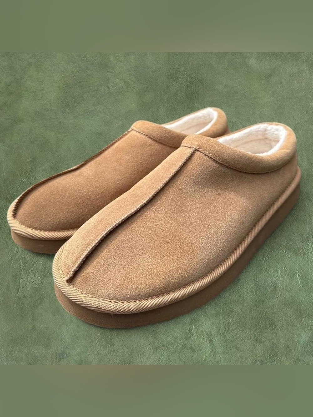 Tan Suede Clog Slippers Faux Fur Lined Women’s Size 12